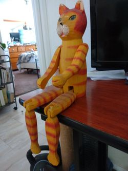 Handmade Folk Art  Kitty Cat Made Of Wood Circa 1930