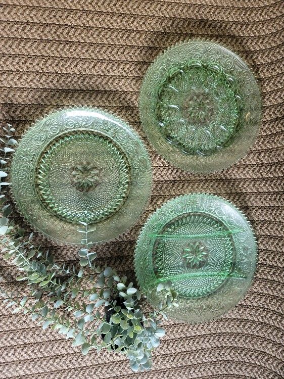 Gorgeous Depression Green Glass Plate Set For SALE