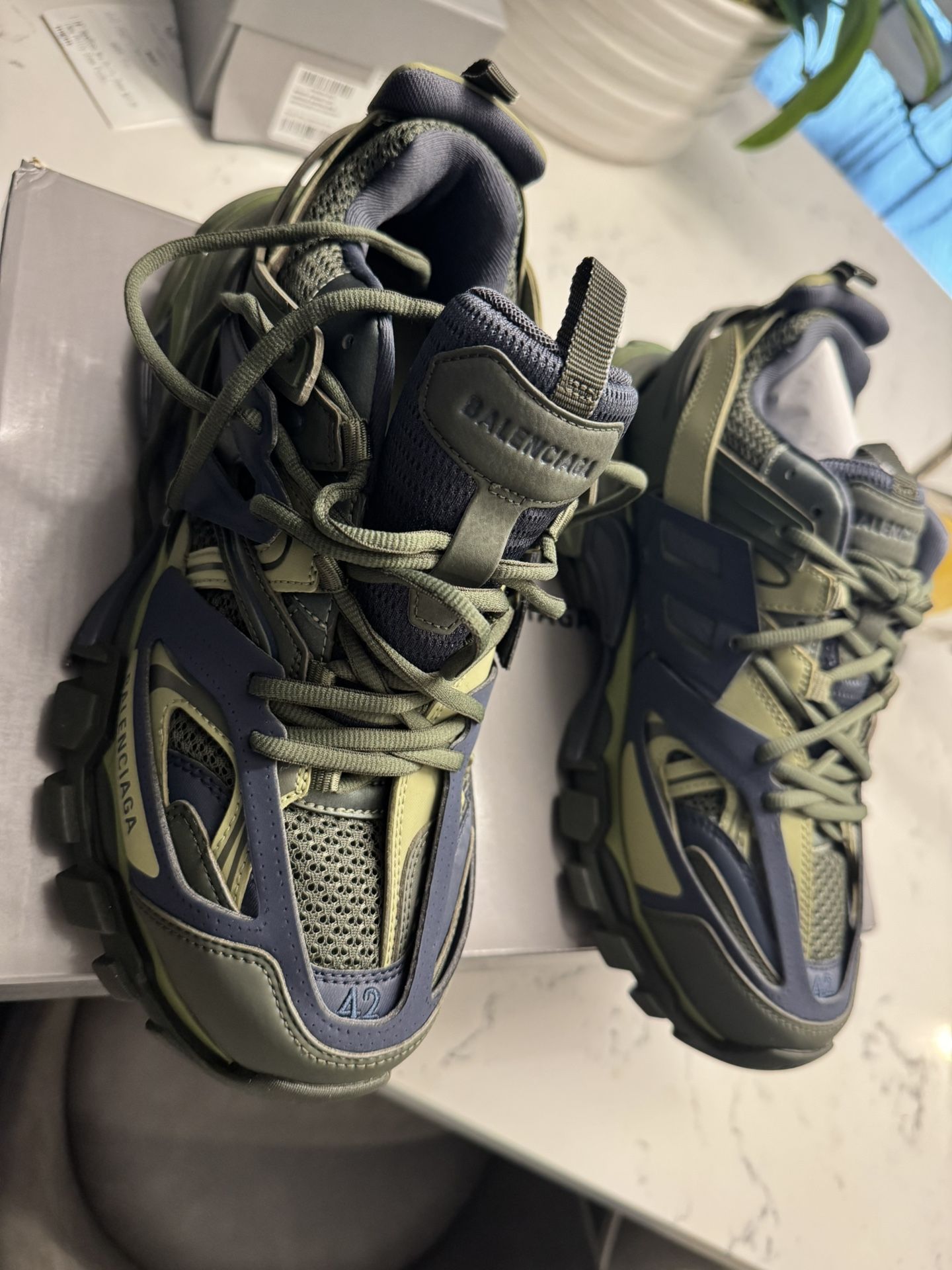 Balenciaga Shoes BRAND NEW Track Sneaker In Dark Green Dark Grey And Green Mesh And Nylon Color: Green