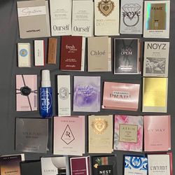 Parfume and beauty samples plus a make up bag 25$