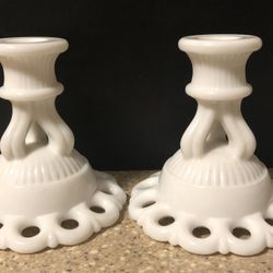 Vtg Westmoreland Set Of 2 Doric Milk Glass Candlestick Candle Holder