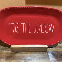 Rae Dunn Red Stitch Tis the Season platter