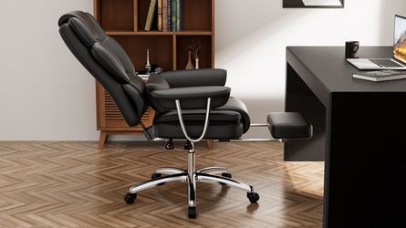 Office Chair, Big and Tall Executive Office Chair with Footrest, Leather Computer Chair, Ergonomic Reclining Chair High Back, Large Home Office Chair 