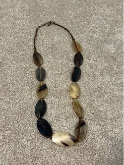 Chico's Faux Horn Oval Link Station Necklace Neutral Brown Tan Long Boho  Earthy