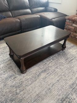 Dark Wood Coffee Table with Lower Shelf