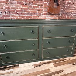 Handmade Green Dresser / Chest of Drawers with Glass Tops