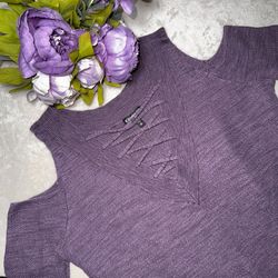 Express Purple Cold Shoulder Sweater with Crisscross Detail
