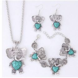 Tibetan Turquoise 3pcs Lucky Elephant Jewelry Set
