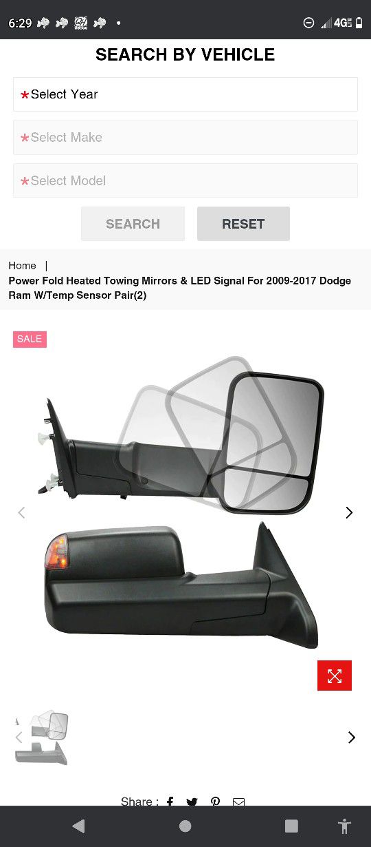Power Fold Heated Towing Mirrors & LED Signal For 2009-2017 Dodge Ram W/Temp Sensor Pair(2)