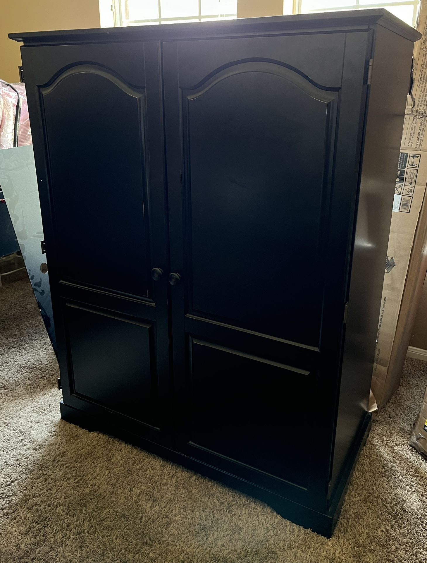 TV Stand Cabinet Storage Closet 58” tall x 45” wide x 22.5” deep. black & in great condition!