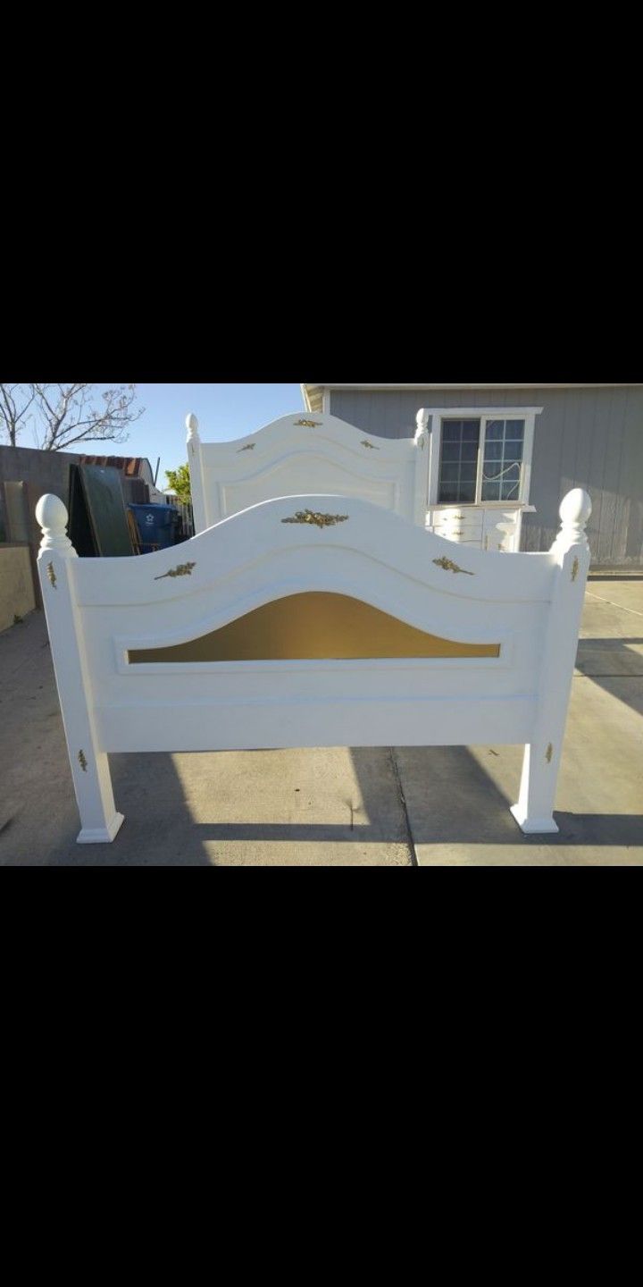 Gorgeous solid wood gold and white queen bed frame