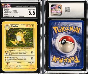 Raichu Pokémon (1999) Base Set - 14/102 Holo CERTIFIED GUARANTY COMPANY. EXCELLENT+ 5.5 (contact info removed)079