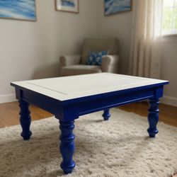 Blue & White Farmhouse Coffee Table - Solid Wood