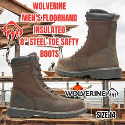 WOLVERINE MEN'S FLOORHAND INSULATED 8" STEEL TOE SAFTY BOOT (BROWN) SIZE 14
