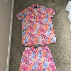 Psycho Bunny  Young Men Benton All Over Print  Shirt + Swim Trunks 