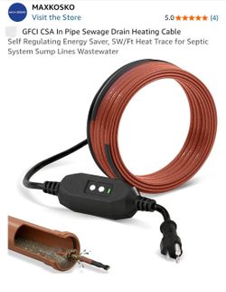 GFCI Pipe Sewage Drain Heating Cable, 30 feet long