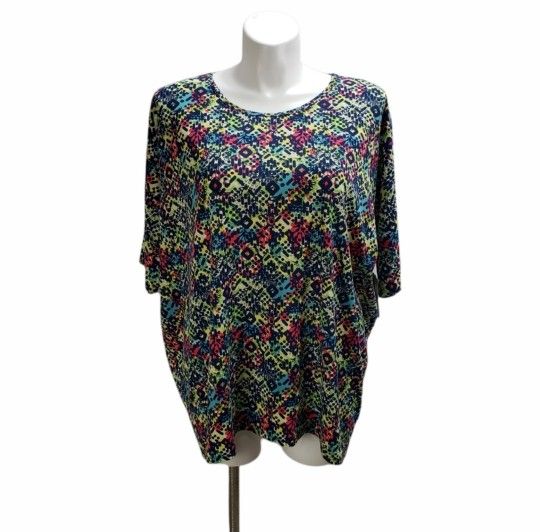LulaRoe 2XL Irma Tunic Blue Pink Green Yellow Multicolored