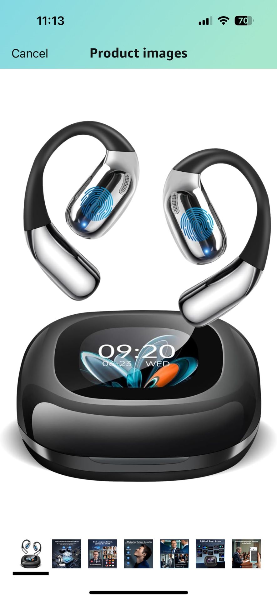 AI Translation Earbuds Real Time, LCD Touchscreen Real-Time Translator for 144 Languages & Accents Includes Free Subscription Translation Device Earph