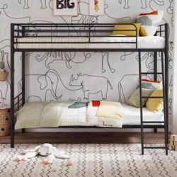  Convertible Twin over Twin Metal Bunk Bed, Black 