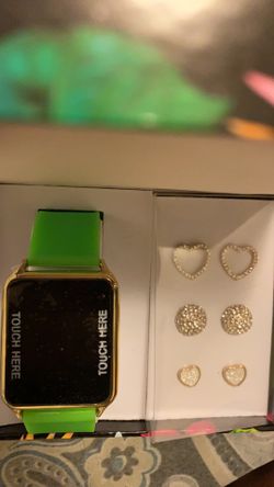 Touch screen digital watch with earrings