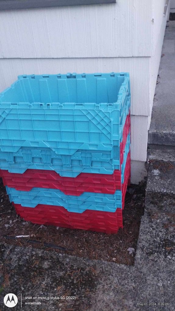 Industrial Stackable Plastic Totes With Hinged Lids for Sale in ...