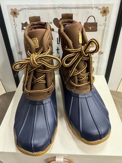Duck Boots Navy Blue and Brown Lace-Up