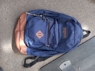 JanSport Navy Blue Backpack with Leather Bottom