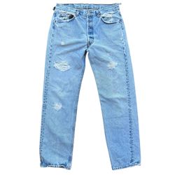 Vintage 90s Levis 501 Distressed Jeans Light Wash Made In USA Size 32x30