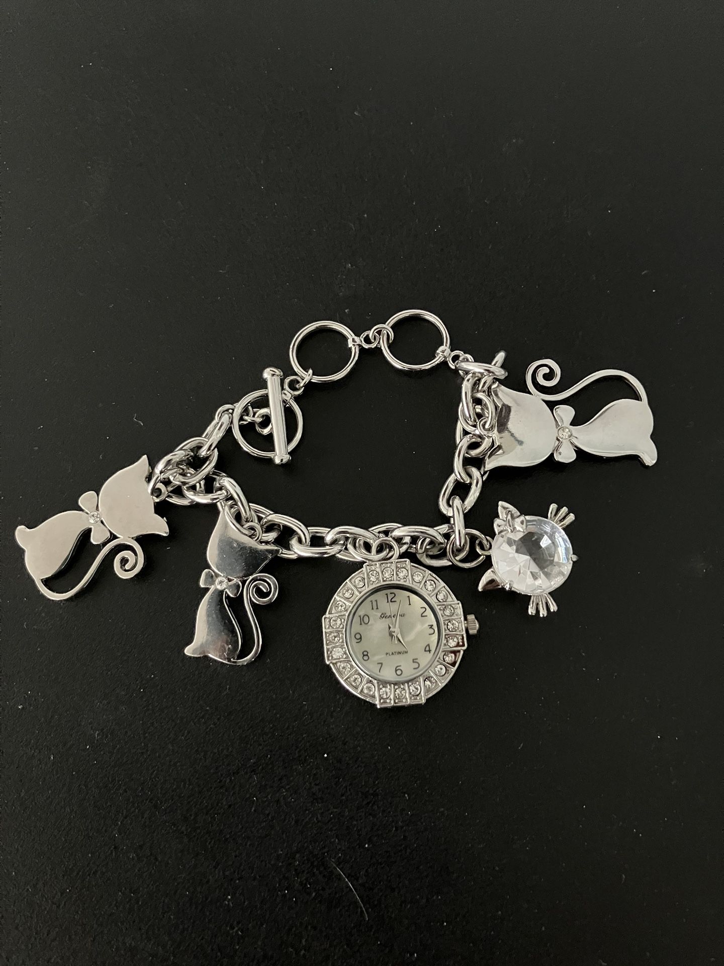 Cat Charm Bracelet With Watch Face NEW BATTERY 