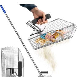 Sand Scoop for Metal Detecting, Stainless Steel Sand Flea Rake w/ Heavy-Duty Pol