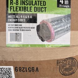 NEW 4” X 25 ft Insulated Flexible Duct R8- HVAC AC Vent Ducting (Silver Jacket)