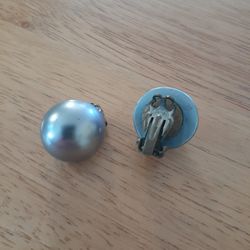 Mid-century Pewter Silver/Blue Button Earrings Made In Japan 1950s Chic