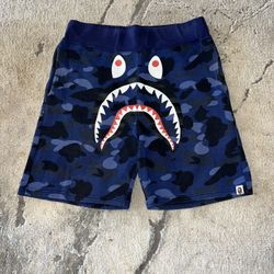 Bape Navy Camo Shark Sweat Shorts🫐