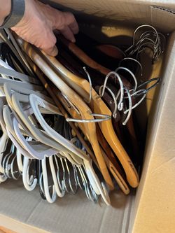 Large Mixed Clothes Hanger Lot - Wood, Metal & Plastic
