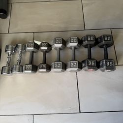 Dumbbells weights 15-35lbs pairs 200lbs total