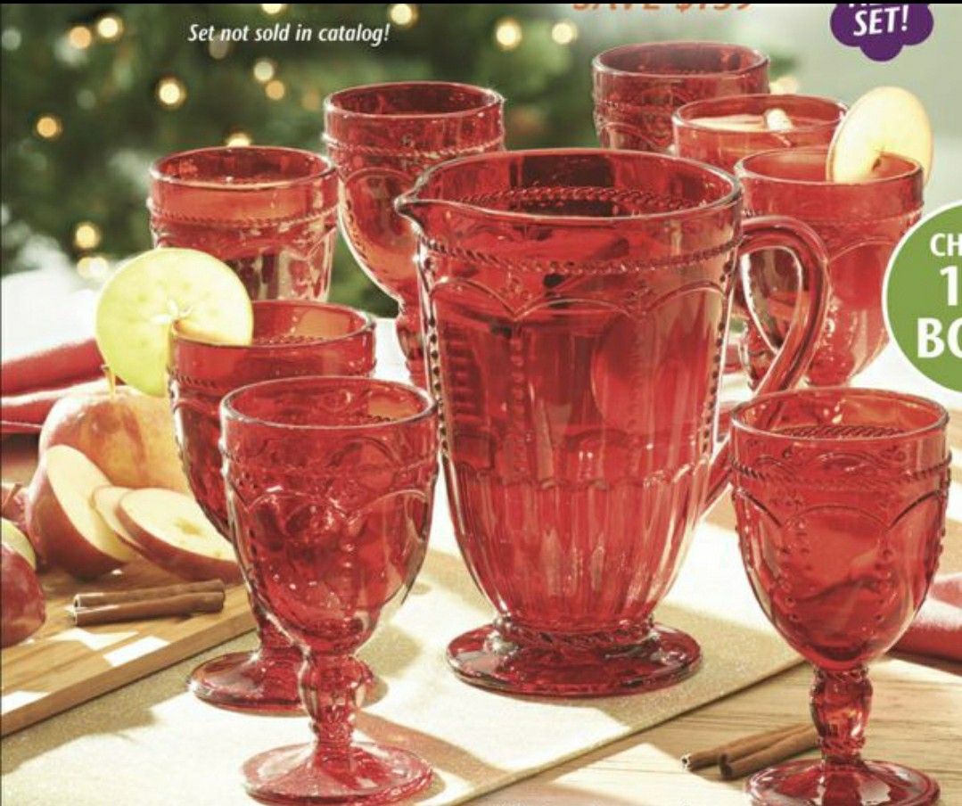 Princess house set de jarra de cristal y vasos con pesestal