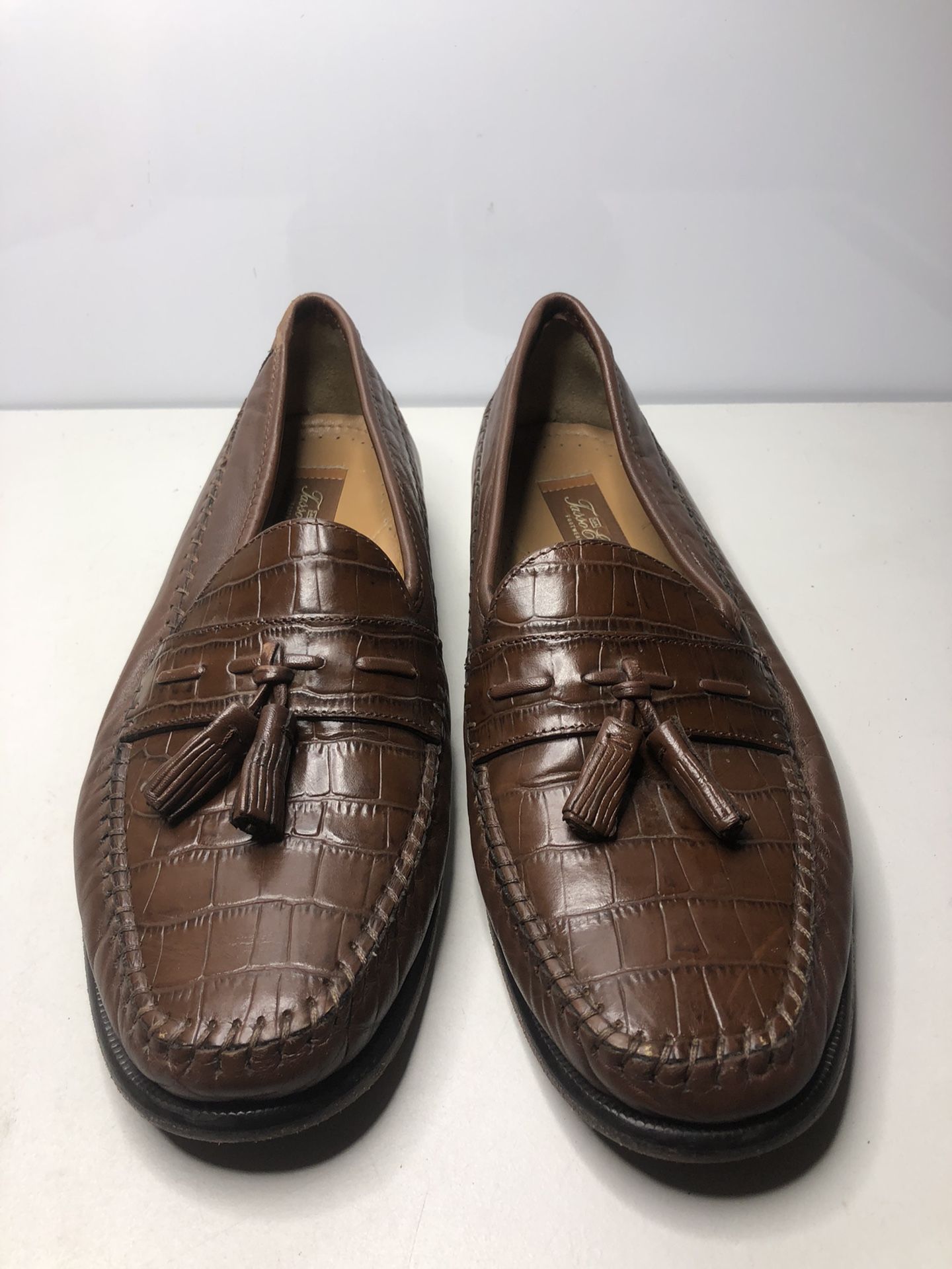 Tasso Elba Brown Leather Tassel Embossed SlipOn Loafer Shoes Men Sz 8.5D US/42EU
