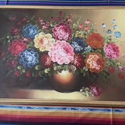 Beautiful Vintage Floral Painting in Frame
