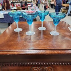 Set Of Four Blue And White Acrylic Magarita Glasses