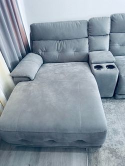 Gray Sectional Sofa with Chaise and Cup Holders