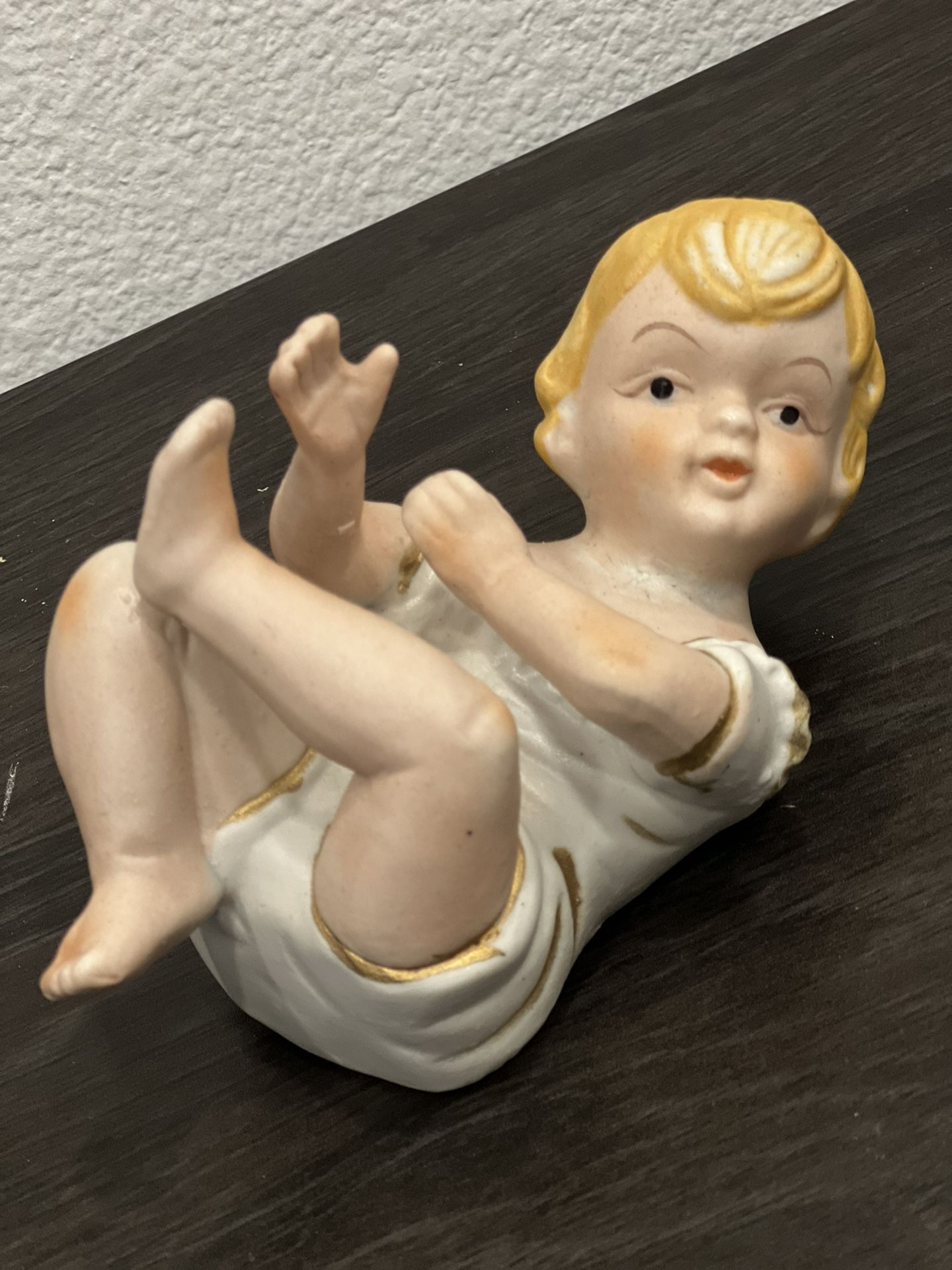 Bisque Porcelain Piano Baby, Blonde,  Nursery Décor, On Back Position, Excellent Condition, Baby Figurine, Biscuit Porcelain