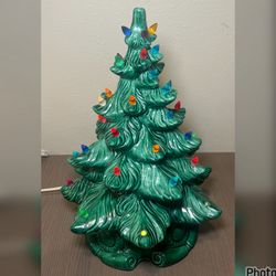 VINTAGE 1970s ATLANTIC MOLD CERAMIC CHRISTMAS TREE MOLD GREEN 16” TALL WITH BASE
