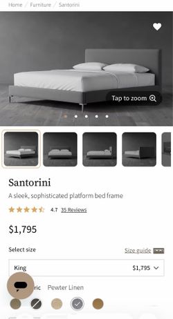 SAATVA Bed Frame King Upholstered Grey Headboard