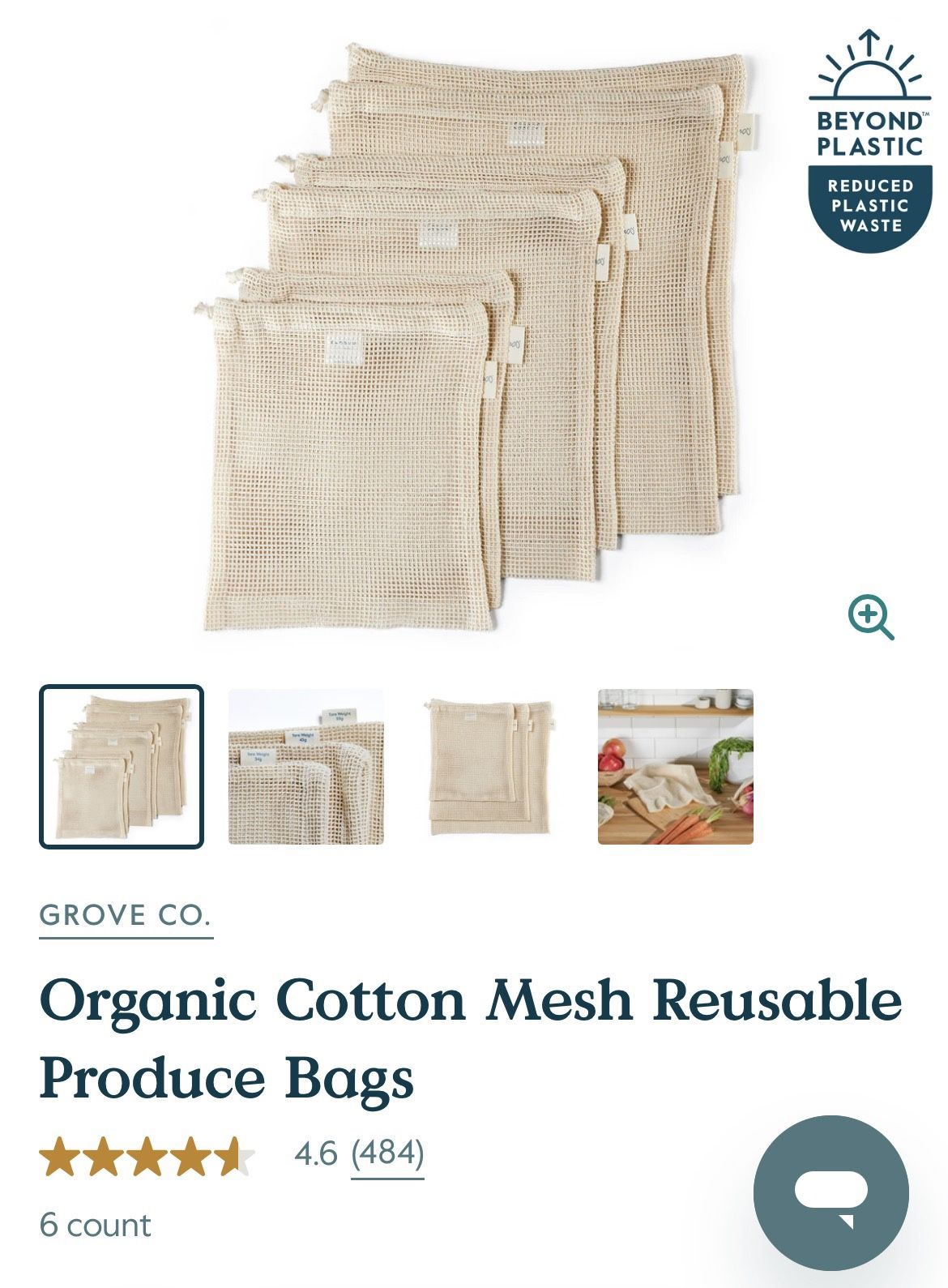 New Grove Organic Cotton Mesh Reusable Produce Bags