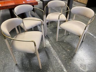 RESTORATION HARDWARE Arno Ivory Armchair w/ Greige Oak & Brass Frame (Set of 4)