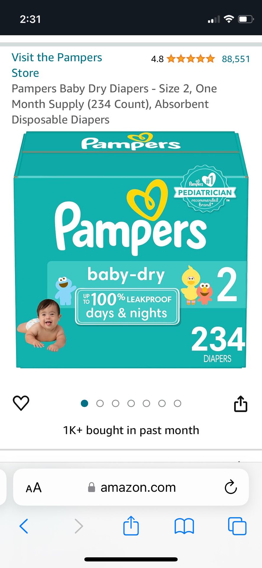 Pampers  size 2 diapers 234pcs/ box