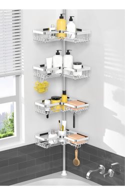 Corner Shower Tension Rod, 4-Tier Adjustable Tension Rod Organizer