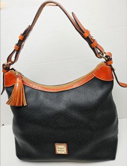 Vintage Dooney  & Bourke Black and Tan Pebbled Leather Hobo Handbag