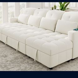 110.2" Oversized U-shaped Sofa Versatile Sectional Sofa Pull-out Sofa Bed with Double Storage Chaise Lounges and Two USB Ports for Living Room,Beige 