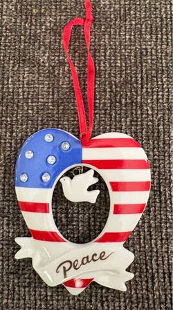 New Vintage 2004 Avon Stars & Stripes Peace Heart Dove Porcelain Ornament NIB
